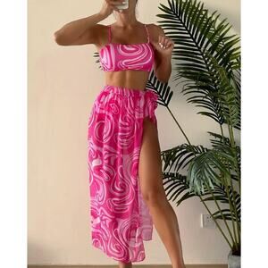 Shein Pink and White Swim and Skirt Set